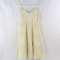 Sim & Sam Dress Women's Large White & Yellow Polka Dot Tiered Boho Sundress