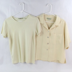 Set of 2 Tommy Bahama Women's Pastel Yellow Button Up & Under Shirt Set Size M