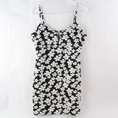 Stitch & Pine Women's Black White Flower Top Adjustable Straps Open Back Sz L