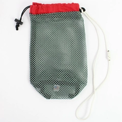 REI Red and Gray Drawstring Fishnet Stuff Bag for Camping 9.5 Inches Tall