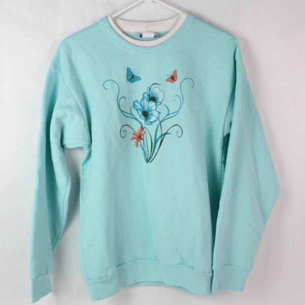 Vintage PFI Fashions Inc Women's Blue Butterfly Flower Sweatshirt Size Medium