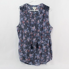 St. John's Bay Floral Half Button Blouse with Tassel Ties Women's Size XXL