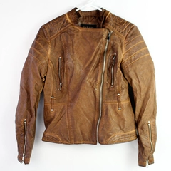 Black Rivet Women's Brown Leather Off Center Full Zip Jacket Size Small