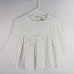 Passport Women's White Floral Embroidered Bodice 3/4 Sleeve Blouse Size Small