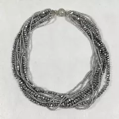 Vintage 9 Strand Twisted Silver Bead Choker Necklace 16.5 Inch