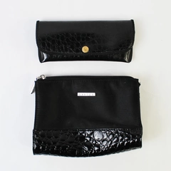 Lot of 2 Black Faux Alligator Skin Cosmetic Pouch and Eyeglass Case