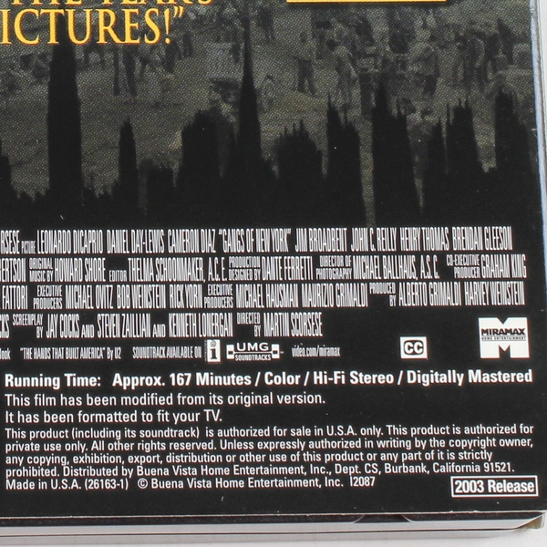 Gangs of New York VHS 2003 Leonardo DiCaprio Daniel Day-Lewis Cameron Diaz