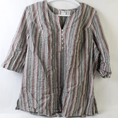 Roaman's Women's Linen Blend Shirt Multicolored Striped V-Neck 3/4 Sleeve Sz 22W