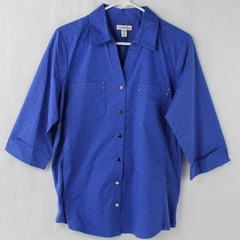 Croft & Barrow Women's Blue With Black Polka Dots Collar Button Up Shirt Size M