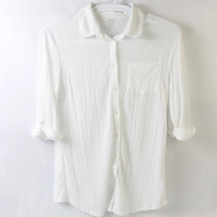 Jockey Women's White Soft Collared Button Up 3/4 Sleeve Blouse Size Medium