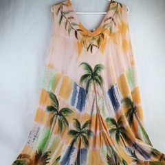 Asha Women's Orange Floral V Neck Sleeveless Embroidered Maxi Dress One Size 
