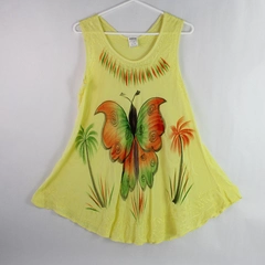 Asha Yellow Butterfly Pattern Embroidered Sleeveless Tank Top Women's One Size 