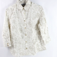 Columbia Women's Cream Floral Pattern Collared Button Up 3/4 Sleeve Shirt Size L