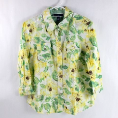 Karen Scott Women's Yellow Multicolor Pattern Collar Button Up Shirt Size M