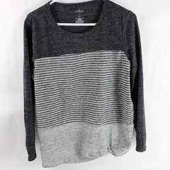 St John's Bay Active Women's Gray Striped Long Sleeve Pullover Sweater Size PL