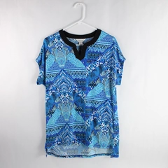 Christopher & Banks Women's Blue V Neck Short Sleeve Blouse Tunic Top Size Small