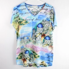 Christopher & Banks Women's V Neck Blouse Greece Village & Shoreline Design Sz M