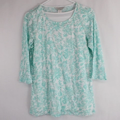 Christopher & Bank's Women's Teal & White Rhinestone Top w/ Tank Top Inside Sz M