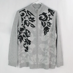 Weekends by Chico's Women's Gray Jacquard Pattern Long Sleeve Full Zip Top Sz 1