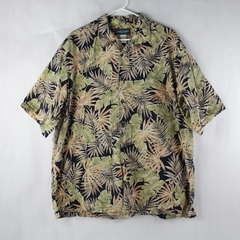 Vintage Cookie Street Honolulu Brown Leaf Pattern Hawaiian Button Up Size 2XL
