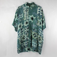 Java Lava Men's XXL Green & Teal Hawaiian Style Short Sleeve Button Up Shirt 