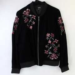 A New Approach Black Flower Embroidered Full-Zip Jacket Women's Size Large