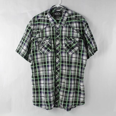 Buckle Black Men's Green & Black Plaid Short Sleeve Button Up Shirt Size XXXL