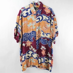 Java Lava Men's XXL Multicolor Wave Floral Pattern Button Up Short Sleeve Shirt