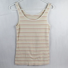 A New Day Women's Pink Tan & Yellow Striped Tank Top Size Medium Made in Haiti