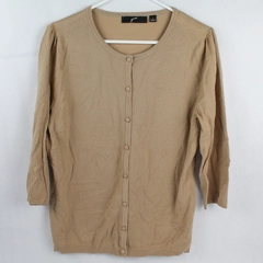 Guru Women's Beige 3/4 Wide Sleeve Button Up Sweater Cardigan Size Large 