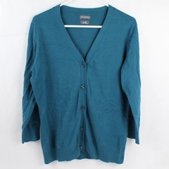 Van Heusen Teal V Neck Button Down Long Sleeve Cardigan Women's Size Large 