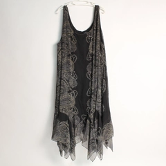 Eva Blue Plus Black Paisley Patterned Beaded Sleeveless Maxi Dress Size 32