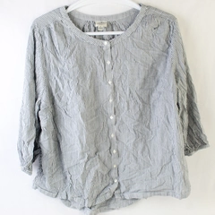 St. John's Bay Women's Blue & White Striped Button up 3/4 Sleeve Shirt Size 2x