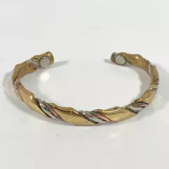 Sergio Lub Silver Tone And Brass Braided Magnetic Cuff Bracelet 