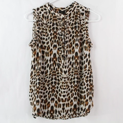 Worthington Women's Leopard Print V Neck Sleeveless Button Up Blouse Size S