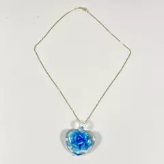 Hand Blown Clear Glass Heart Shaped Pendant With Blue Flower