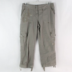 I.N.C Women's Gray Cropped Cargo Embroidered Bedazzled Capris Pants Size 6
