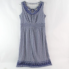 Charter Club Women's Missy Blue Pattern Beaded Tank Midi Dress Size Medium