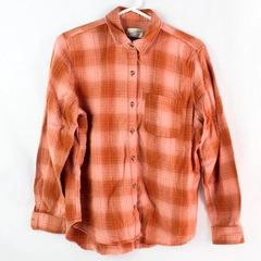 Universal Threads Women's Orange & Pink Plaid Collar Long Sleeve Button Up Sz S