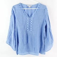 Counterparts Women's Blue V Neck Lace 3/4 Sleeve Lightweight Blouse Size Small