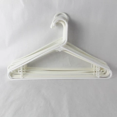 Lot of 10 White Plastic Tubular Closet Clothes Hangers with Bars and Hooks
