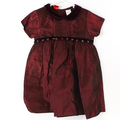 Vintage Toddler Holiday Dress Burgundy Velvet Collared Christmas Girl's 4T
