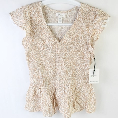 NWT Japna White and Tan Patterned Blouse Women's Medium