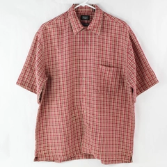 Haggar Men's Red Beige Plaid Lightweight Short Sleeve Collar Button Up Size M