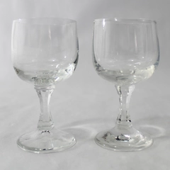 Set of 2 Vintage Clear Glass Geometric Stem Shot Glasses 