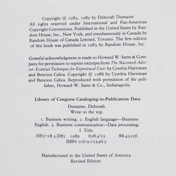 Write to the Top Writing for Corporate Success Deborah Dumaine 1989 Paperback