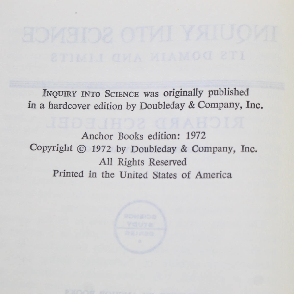 Inquiry Into Science Richard Schlegel Vintage 1972 Paperback