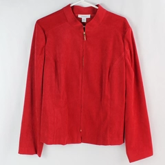 Dressbarn Women's Red Velvet Long Sleeve Collared Full Zip Jacket Size Large 