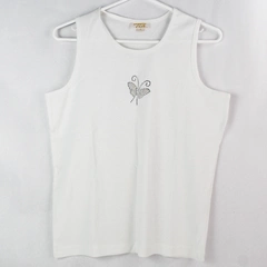 Tia Designs Women's White Tank Top Rhinestone Butterfly Detail Size Medium