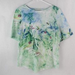 Christopher & Banks Green Garden Bees Print Summer Casual Top Women's Sz Medium